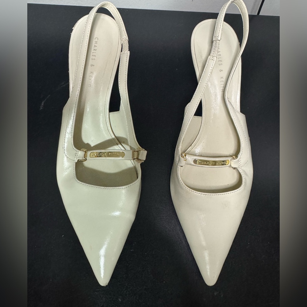 Charles & Keith Cream Slingback Heels